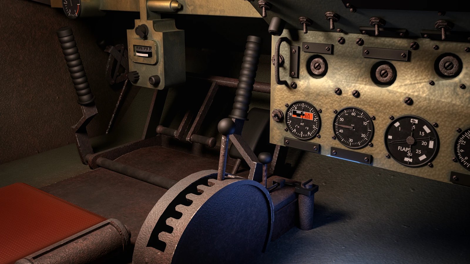 Real-time interior render of an armored vehicle crew station built by DreamCore Studio